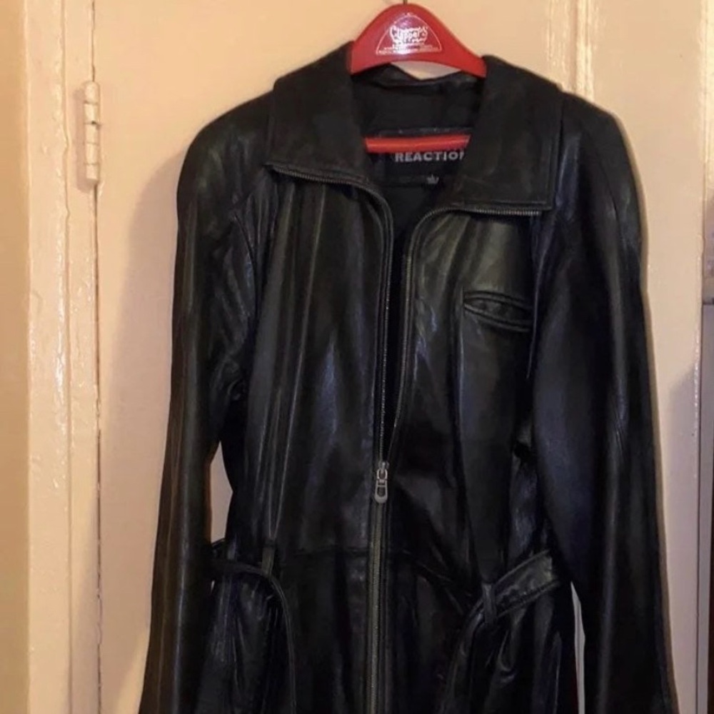 Kenneth Cole Reaction Women’s Small Soft Black Leather Jacket Belted